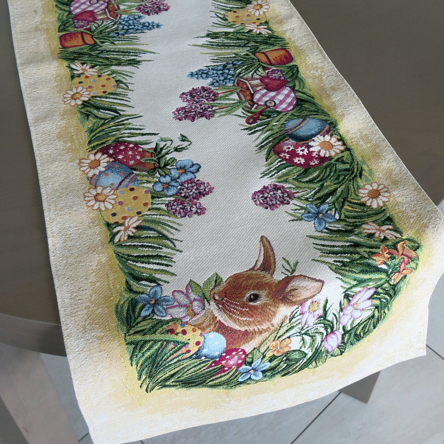 Easter Bunny Table Runner Flowers Jacquard Table Textiles