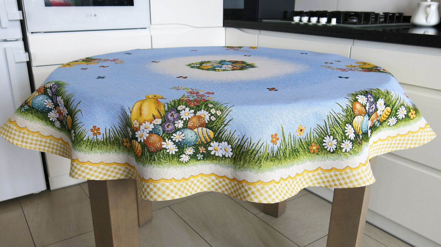 Easter Tablecloth Swan with Eggs Flowers and Golden thread Table Cover