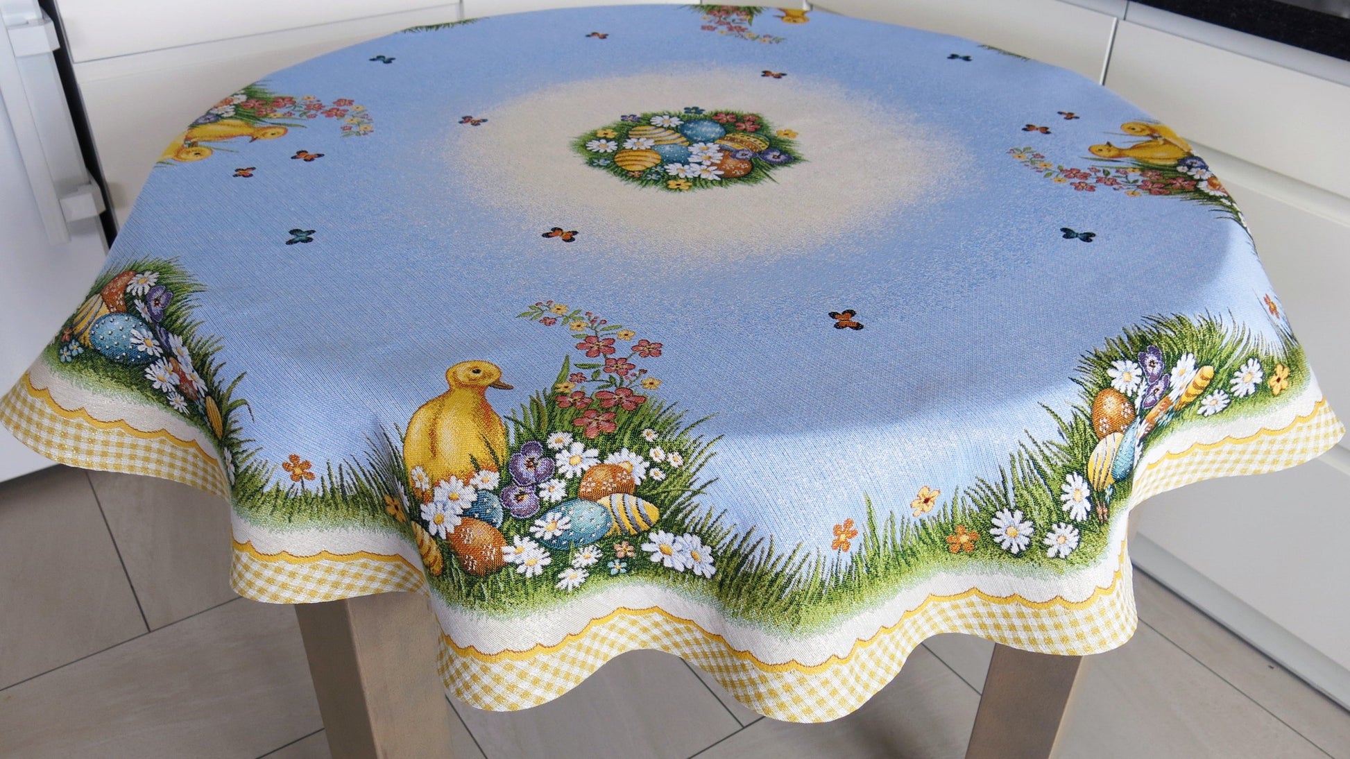 Easter Tablecloth Swan with Eggs Flowers and Golden thread Table Cover