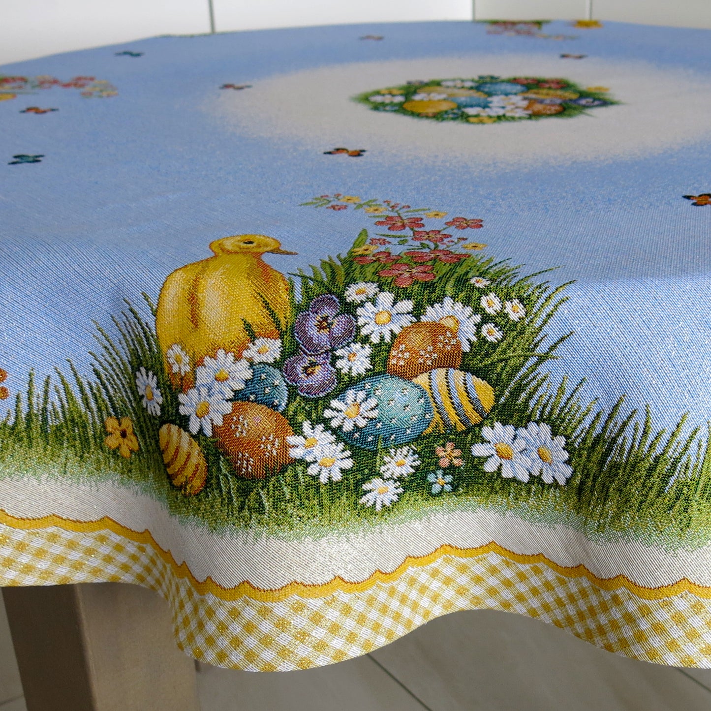 Easter Tablecloth Swan with Eggs Flowers and Golden thread Table Cover