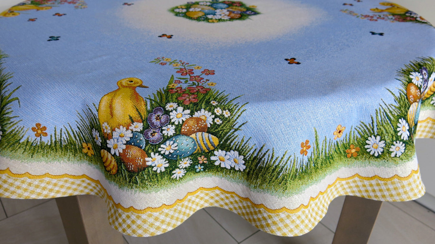 Easter Tablecloth Swan with Eggs Flowers and Golden thread Table Cover