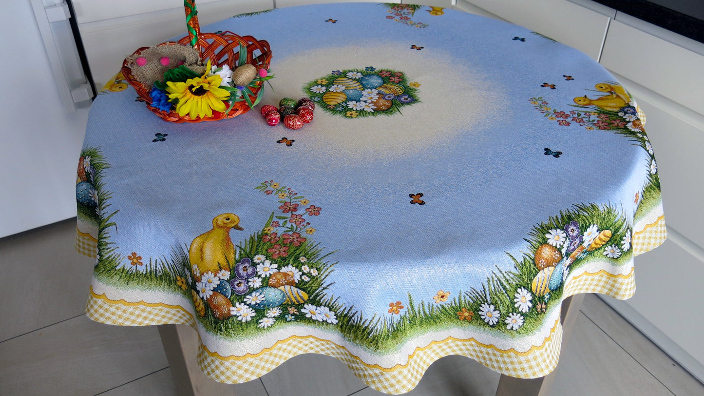 Easter Tablecloth Swan with Eggs Flowers and Golden thread Table Cover