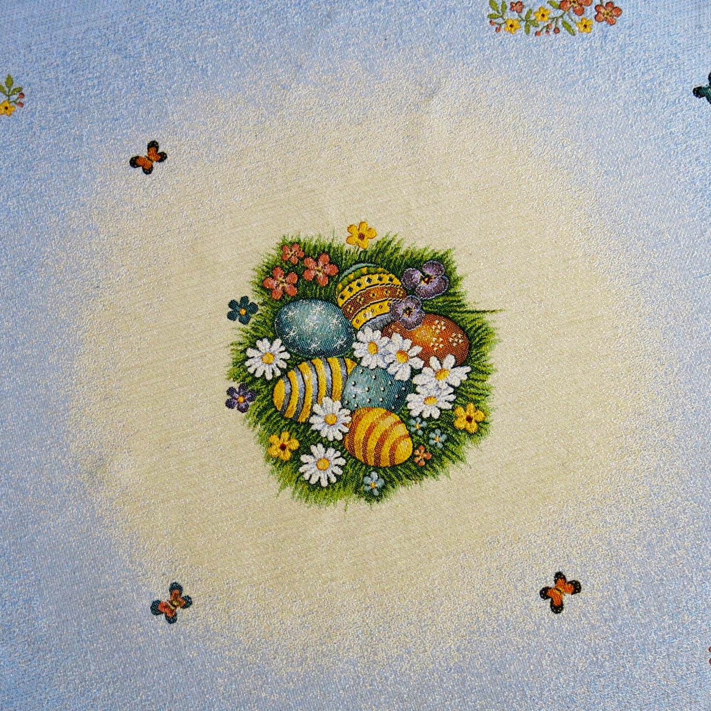 Easter Tablecloth Swan with Eggs Flowers and Golden thread Table Cover