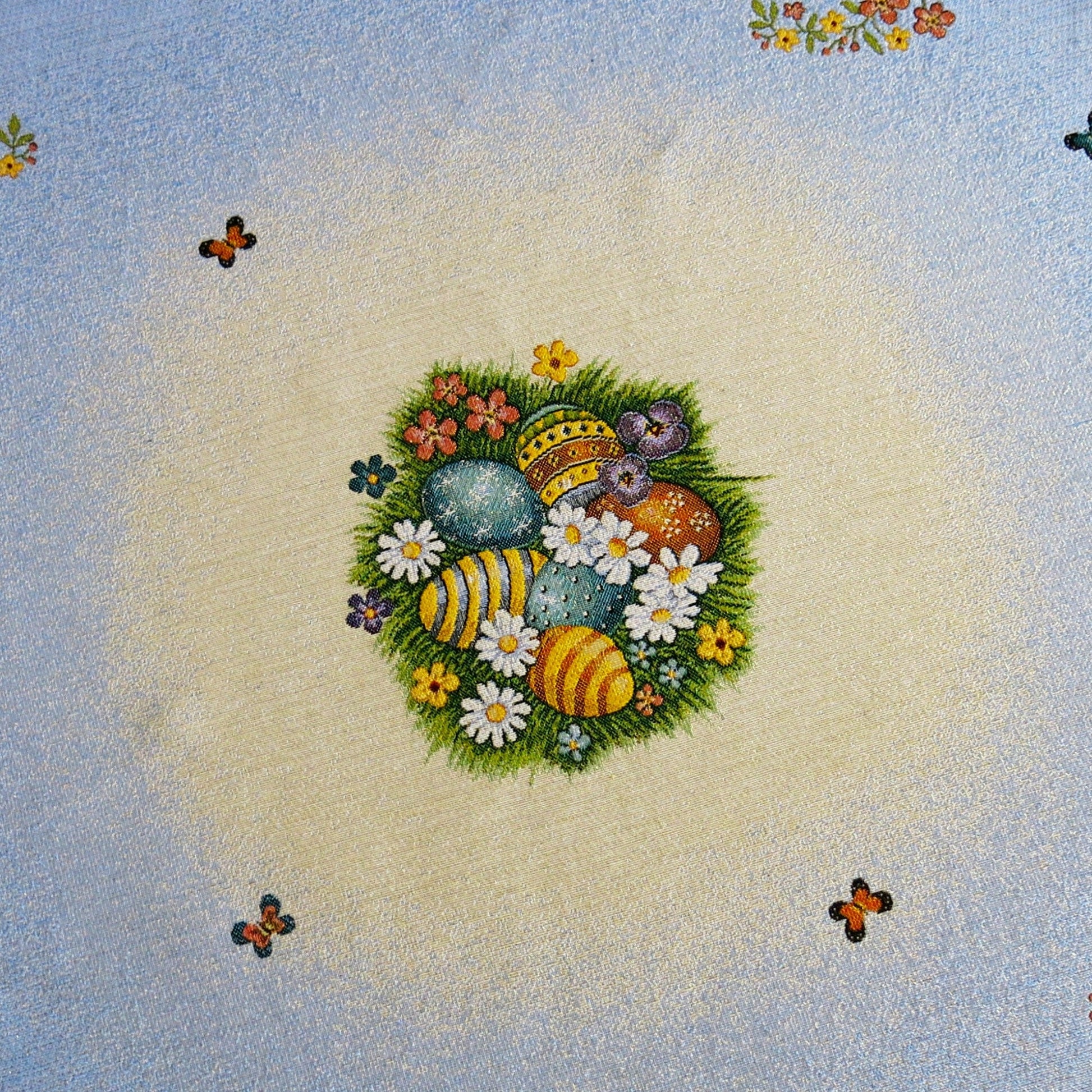 Easter Tablecloth Swan with Eggs Flowers and Golden thread Table Cover