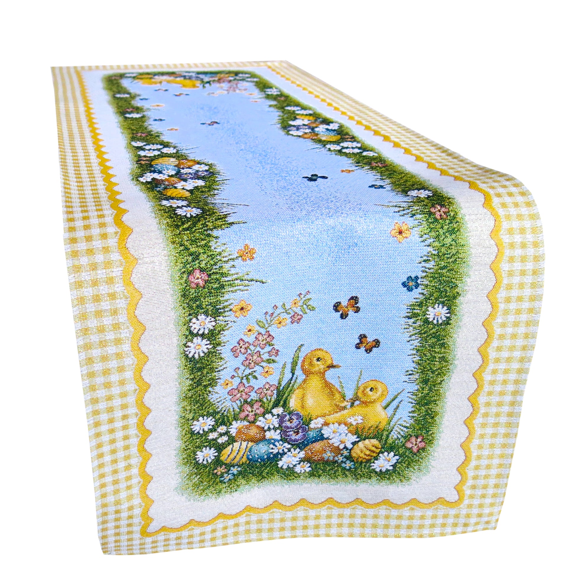 Table Runners for Easter Swan Golden Thread Tapestry Fabric Floral Blue