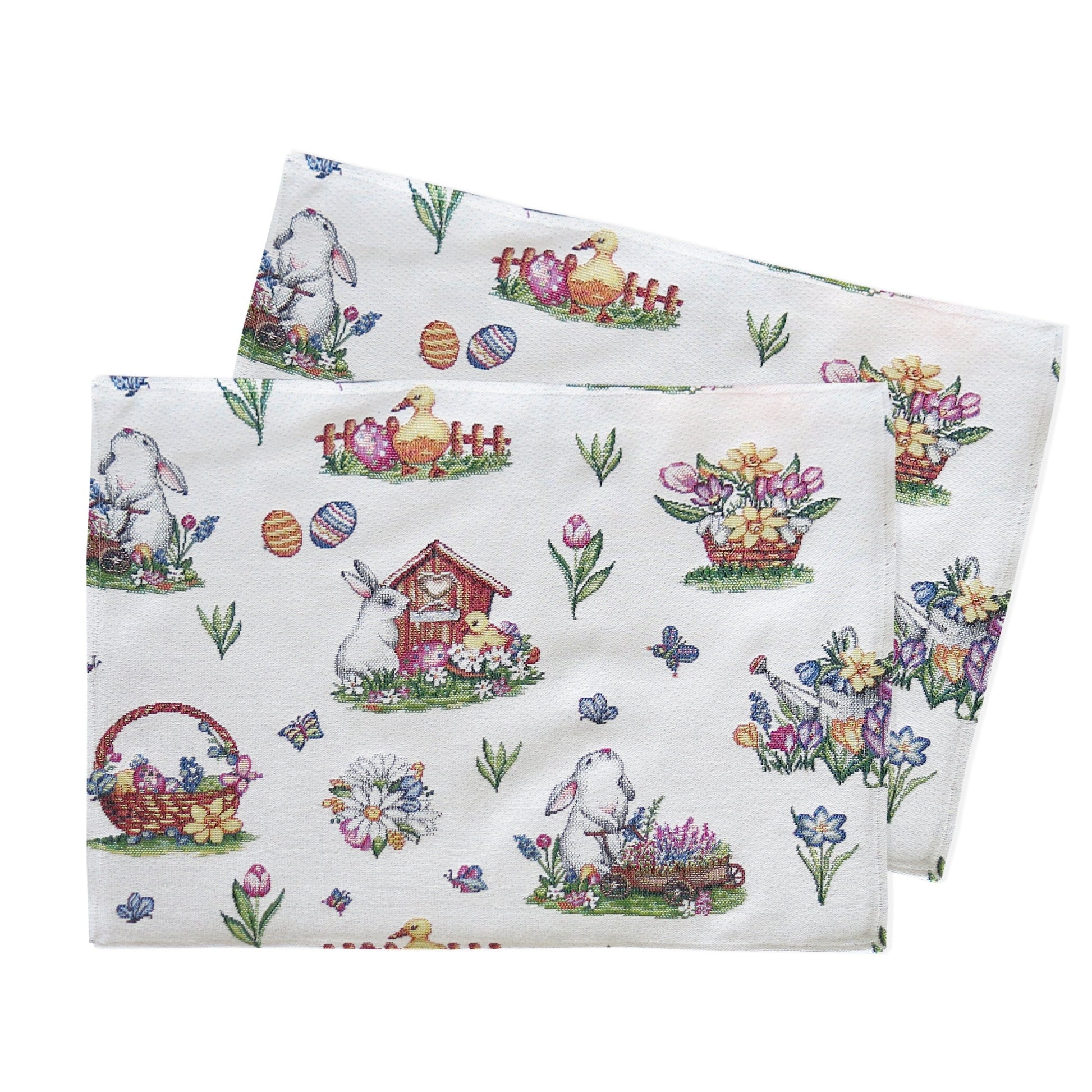 Placemats set Custom for Easter with Eggs Bunny Floral Rectangular Tapestry Fabric (set of 2) Size:13in X 17in (34cm X 44cm)