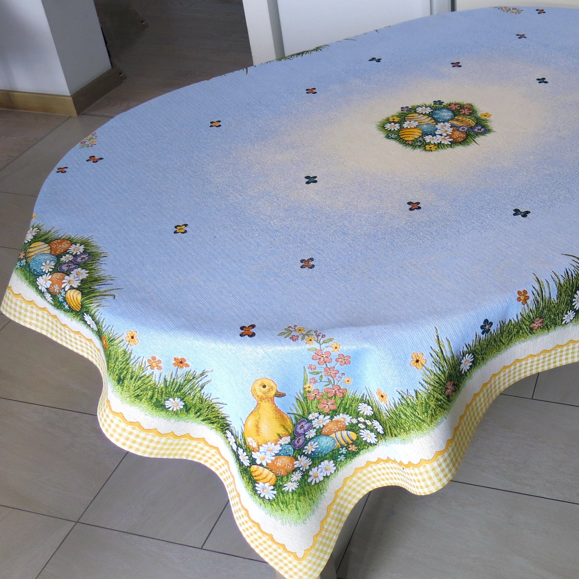 Easter Tablecloth Swan with Eggs Flowers and Golden thread Table Cover Square Rectangle