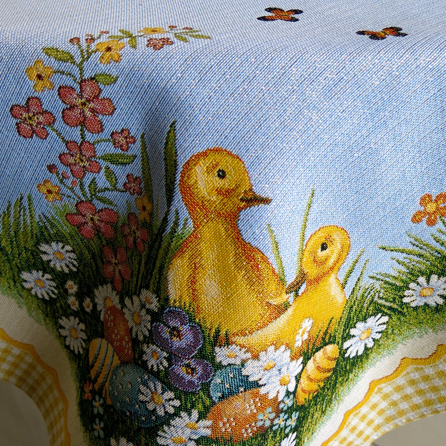 Easter Tablecloth Swan with Eggs Flowers and Golden thread Table Cover