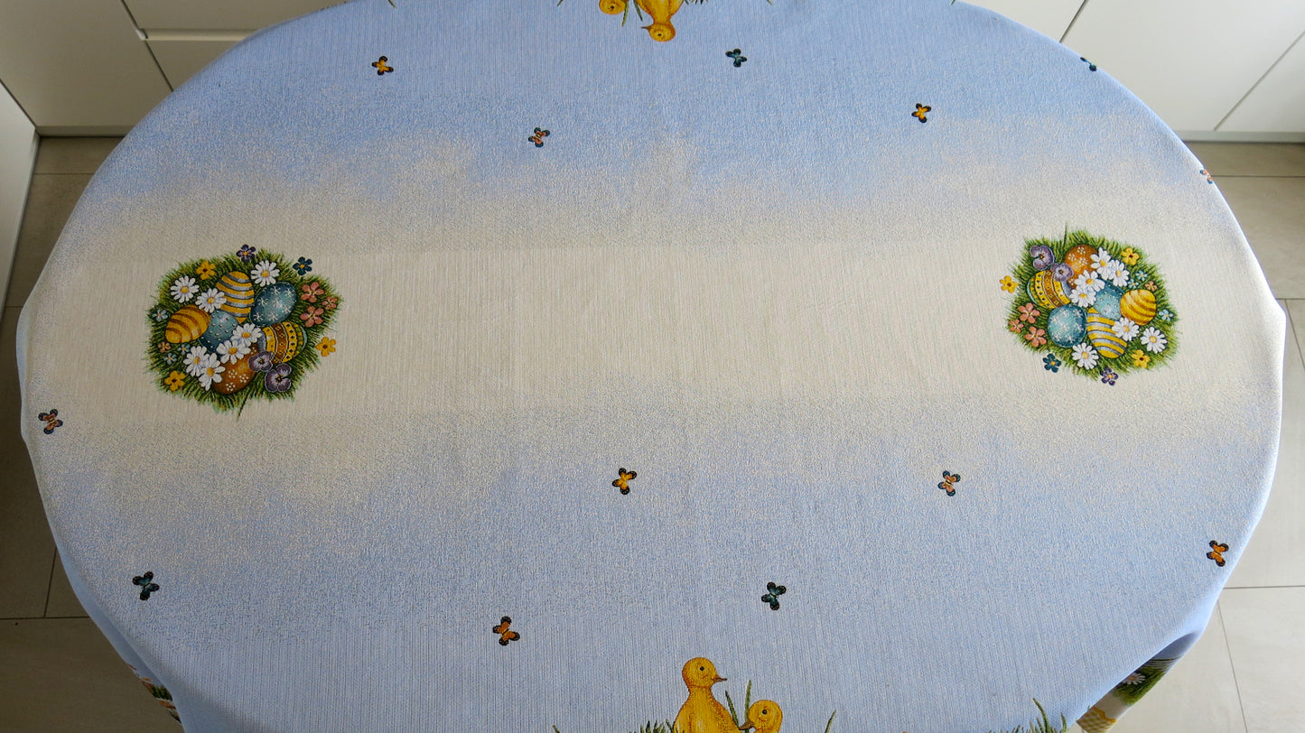 Easter Tablecloth Swan with Eggs Flowers and Golden thread Table Cover