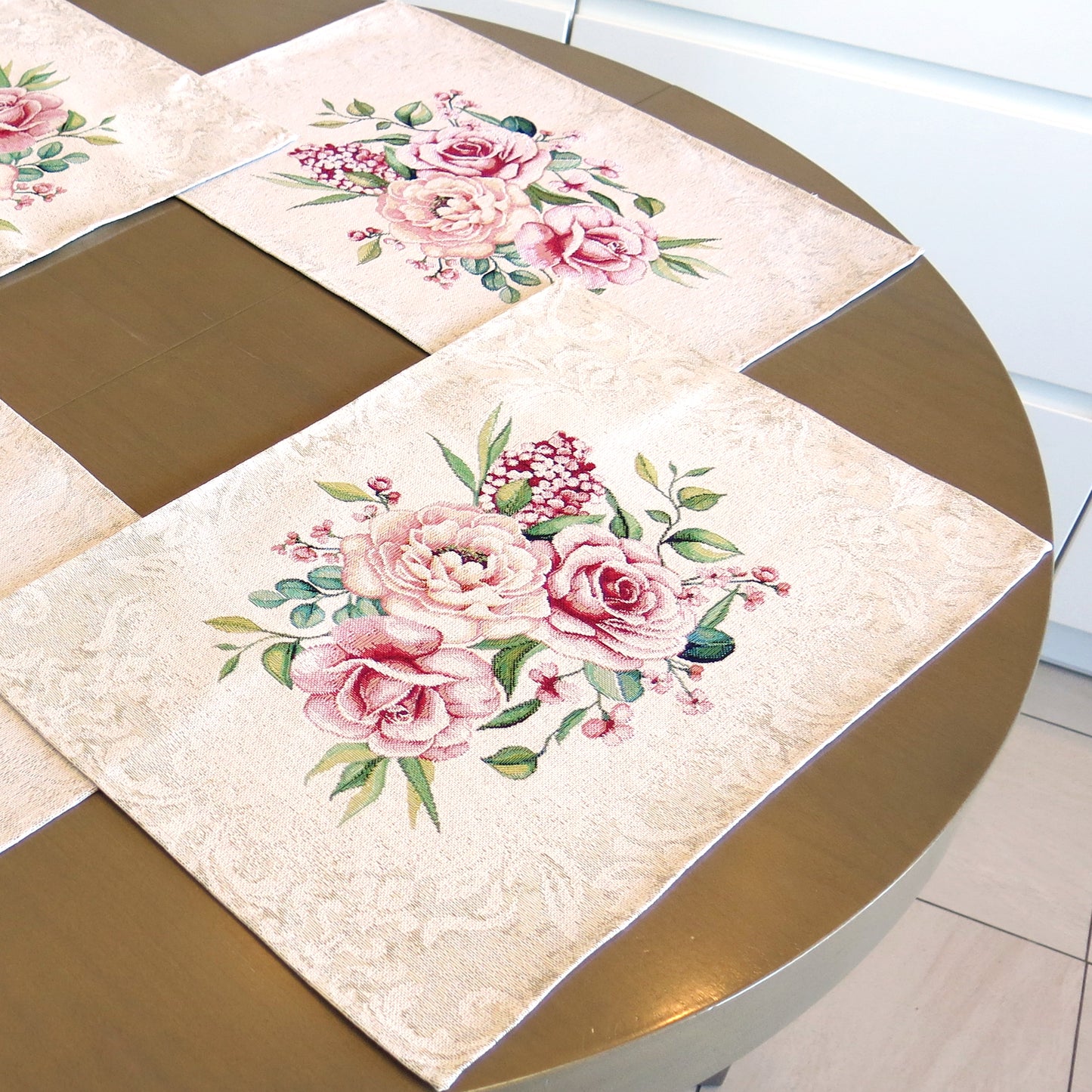 Placemats set of 2 Rose Floral Fabric Modern Tapestry Table Lunch mats (set of 2) 13in X 18in (33cm X 48cm)