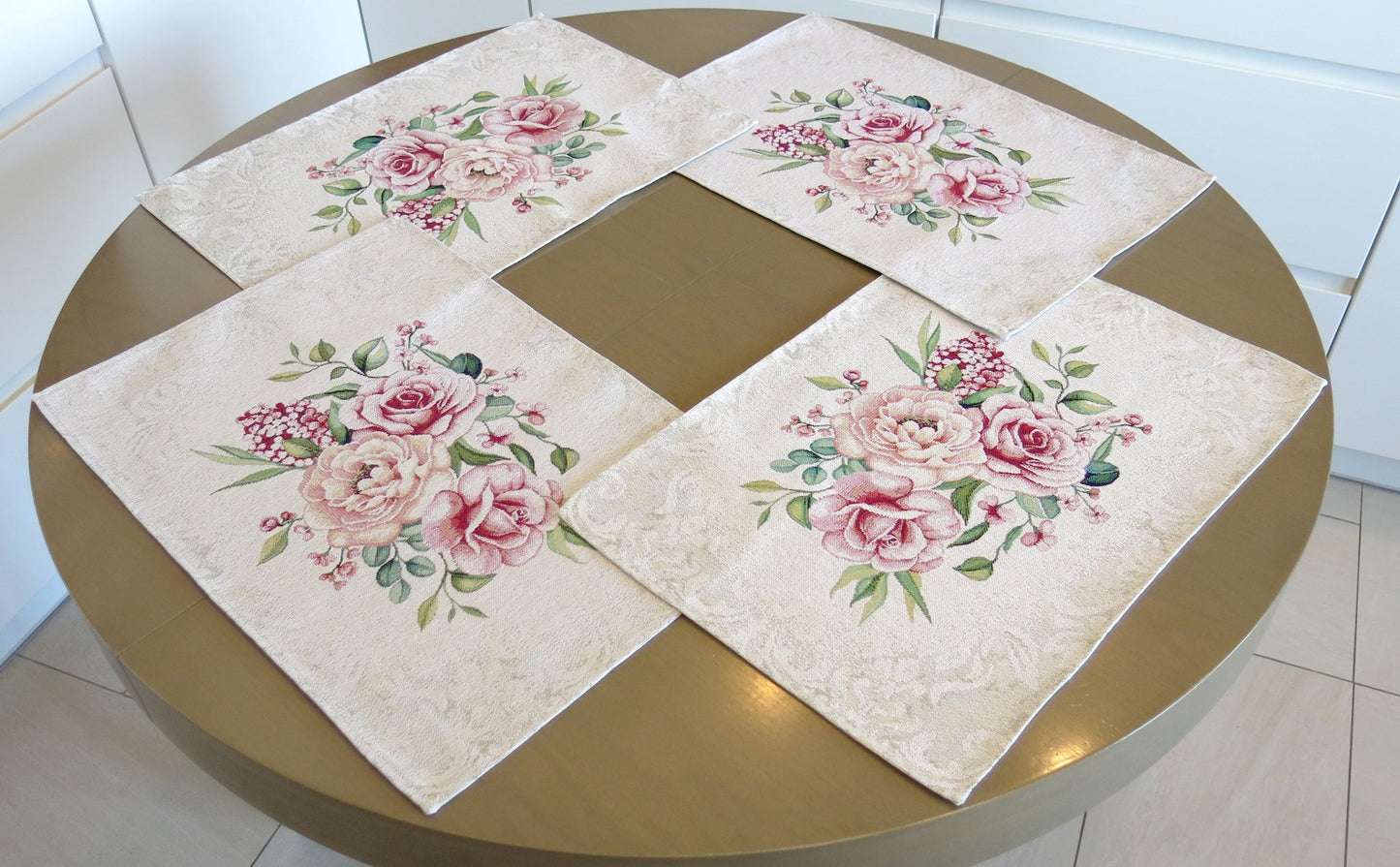 Placemats set of 2 Rose Floral Fabric Modern Tapestry Table Lunch mats (set of 2) 13in X 18in (33cm X 48cm)