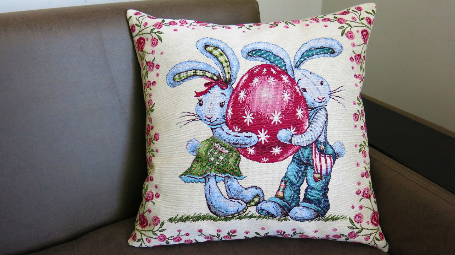 Throw Pillows Cover TWIN Easter Bunny Design Decorative Pillow case