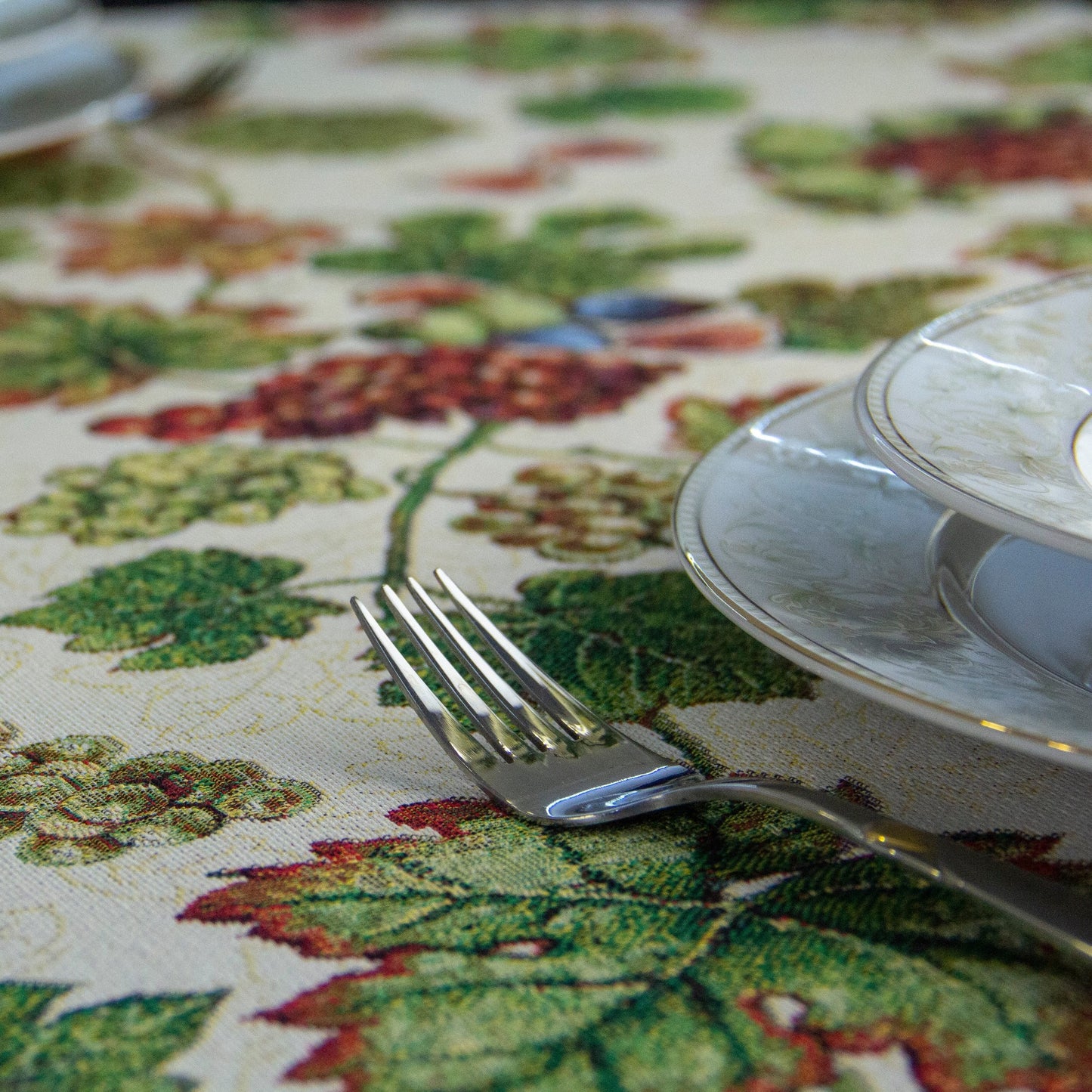 Custom Table Runner Summer with Grape Figs Fruits, Holiday Tapestry Fabric Decorative Runner on table