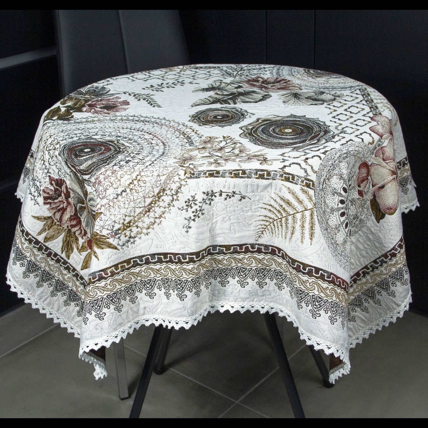 White Fabric Tablecloth with Lace Centerpiece Square Rectangle Tapestry Table linen