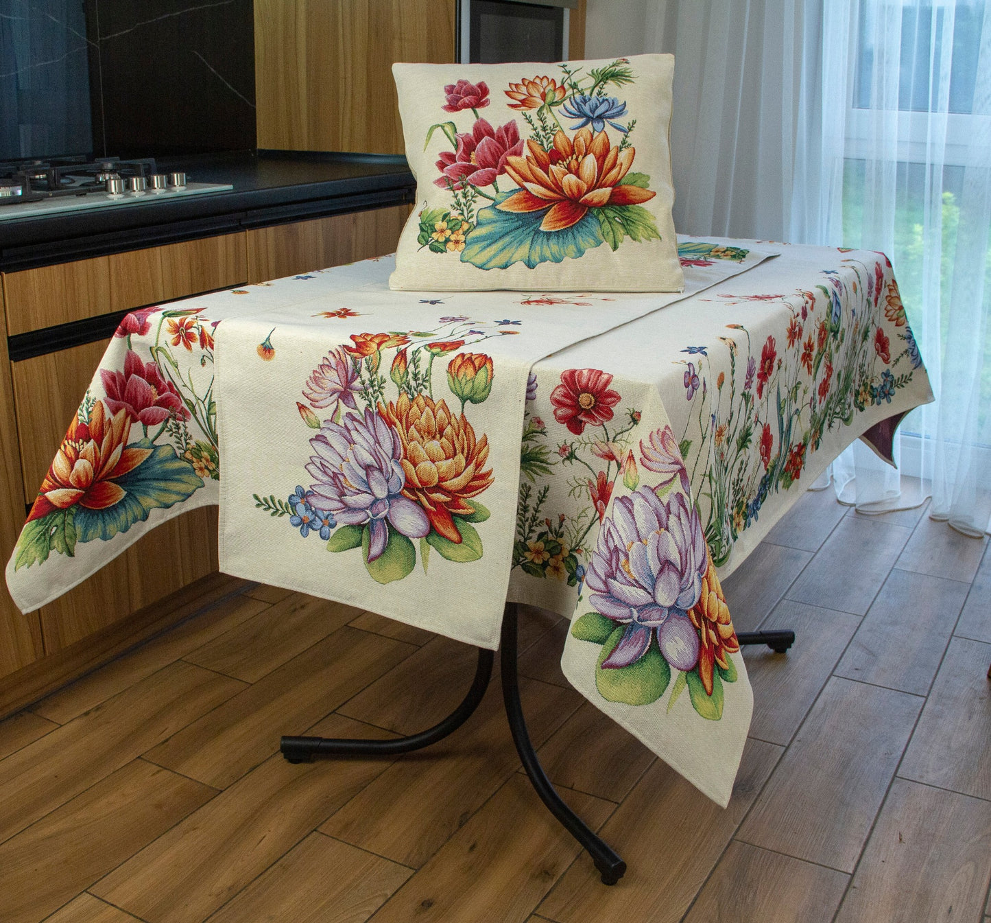 Fabric Tablecloth Centerpiece Rectangular Floral Ivory with Flower Cute Tapestry Table linen