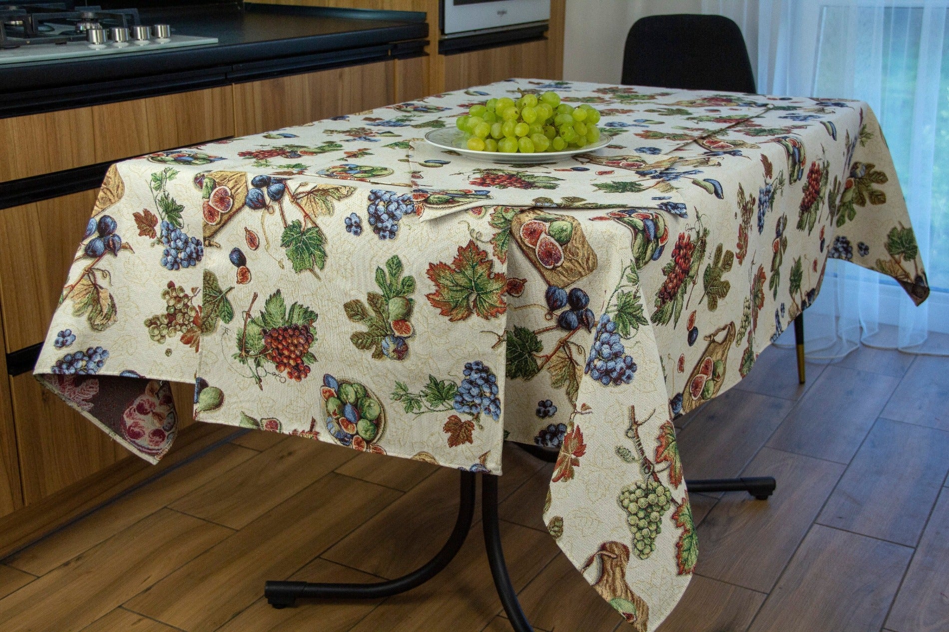 Custom Table Runner Summer with Grape Figs Fruits, Holiday Tapestry Fabric Decorative Runner on table