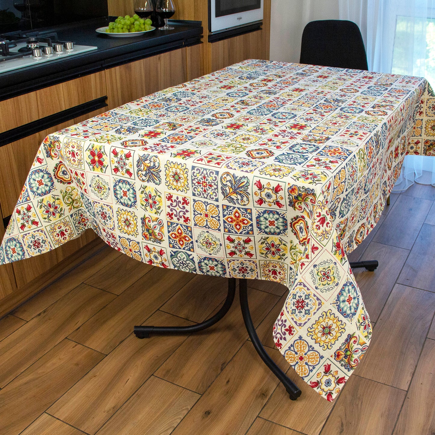 Rectangle Modern Floral Tablecloth Custom Spanish Tiles style Azulejo Tapestry Table linen