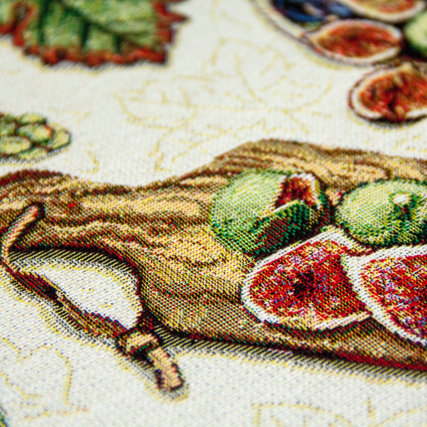 Custom Table Runner Summer with Grape Figs Fruits, Holiday Tapestry Fabric Decorative Runner on table