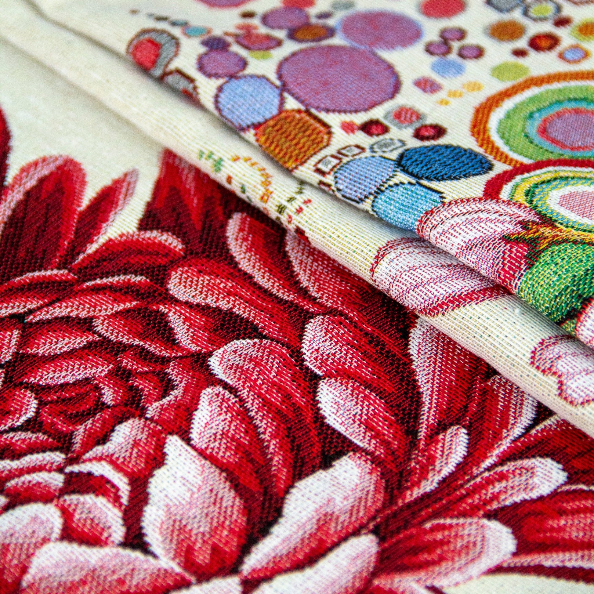 Fabric Table Runner Spring Beautiful Dahlias Floral Pattern Summer Boho