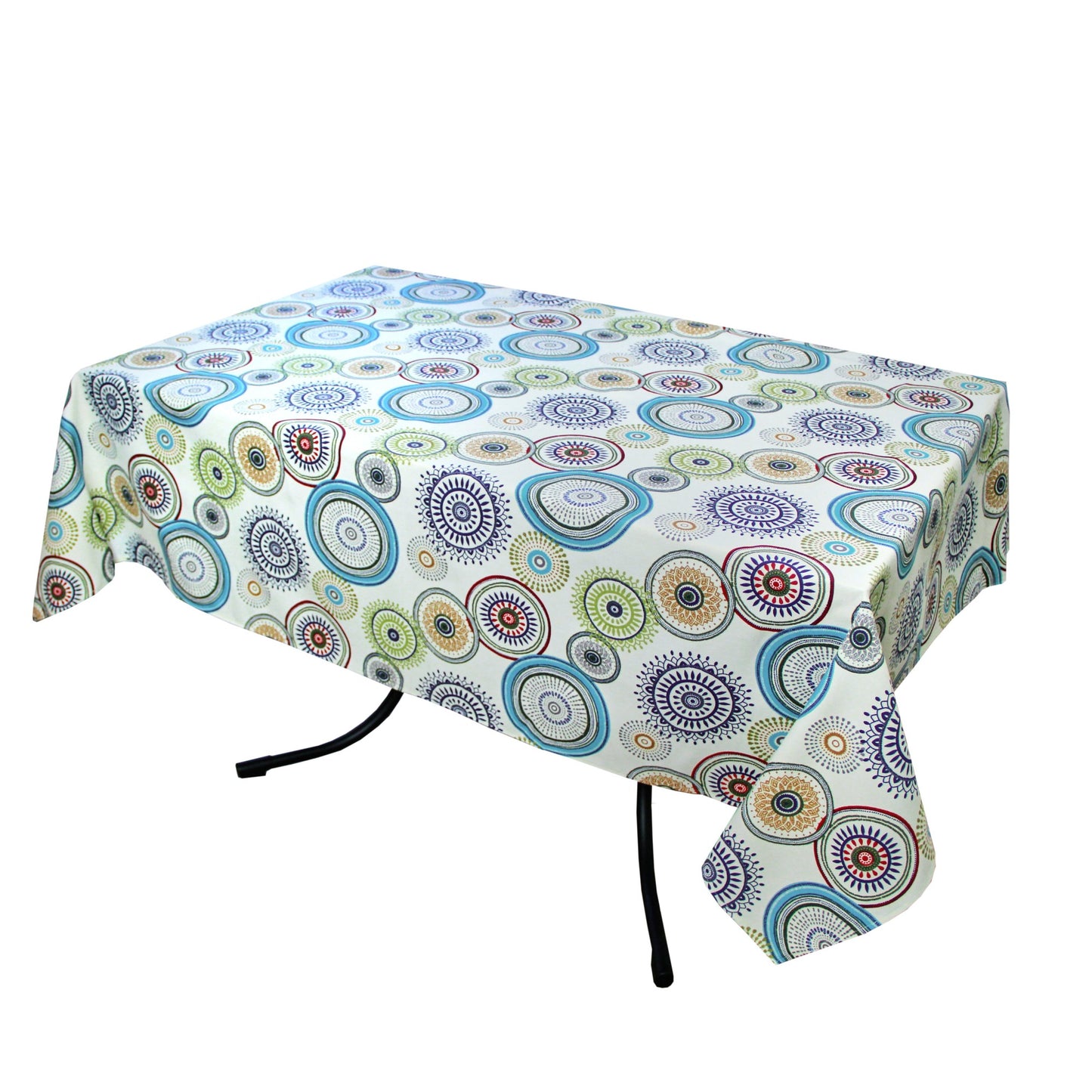 Tablecloth Waterproof Natural Fabric with Teflon coated Colorful Kaleidoscope Blue