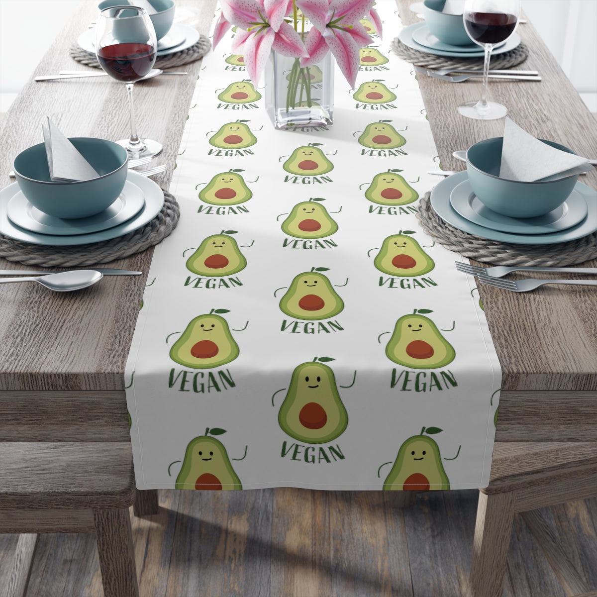 Table Runner White with Avocado for Vegans 