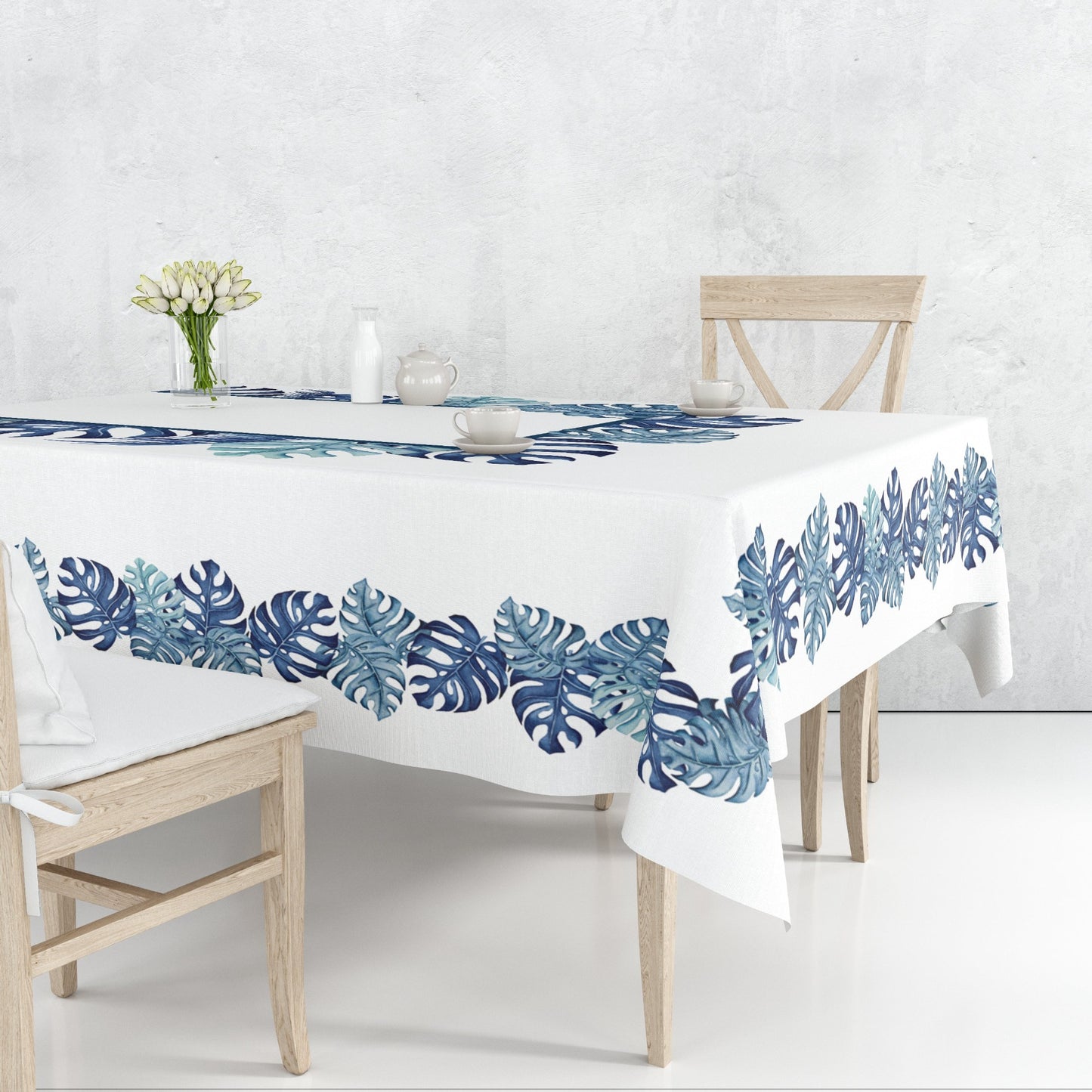 Tropical Leaves tablecloth Monstera Blue Palm Leave Table Linen for Square or Round Table