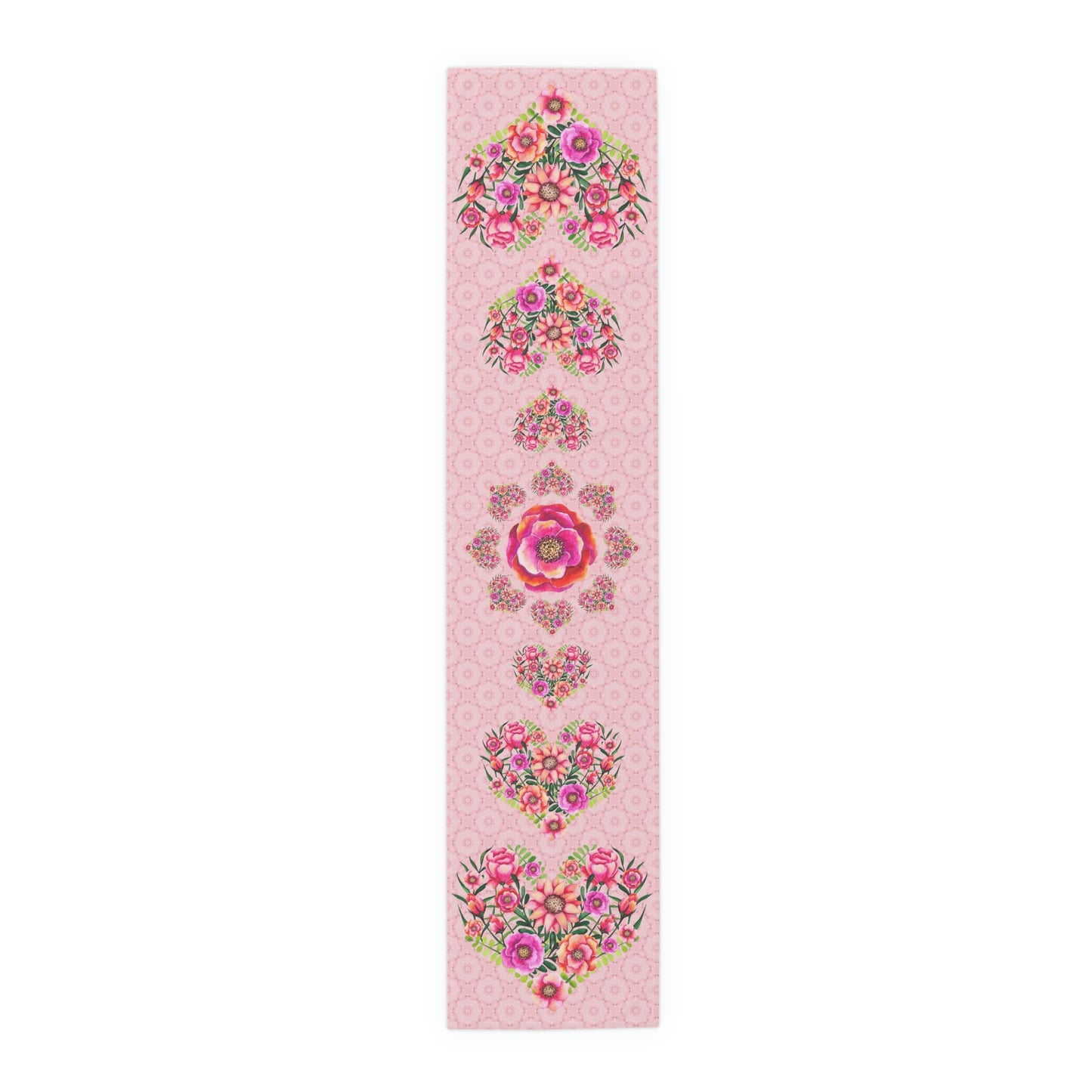 Table Runner Pink with Floral Heart Valentine's Day Gift for woman