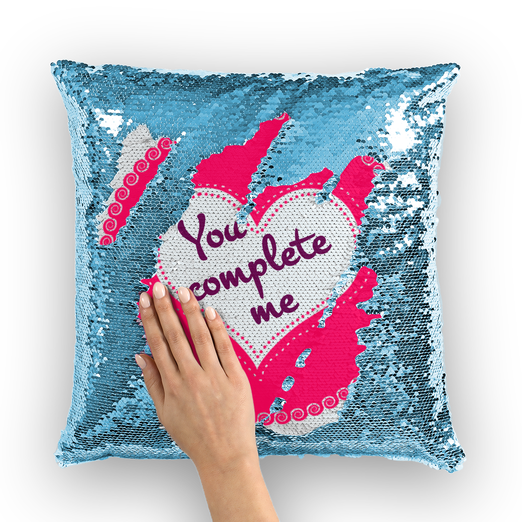 Mermaid Sequin Cushions -You complete me - Valentines Day Sequin Cushion Cover