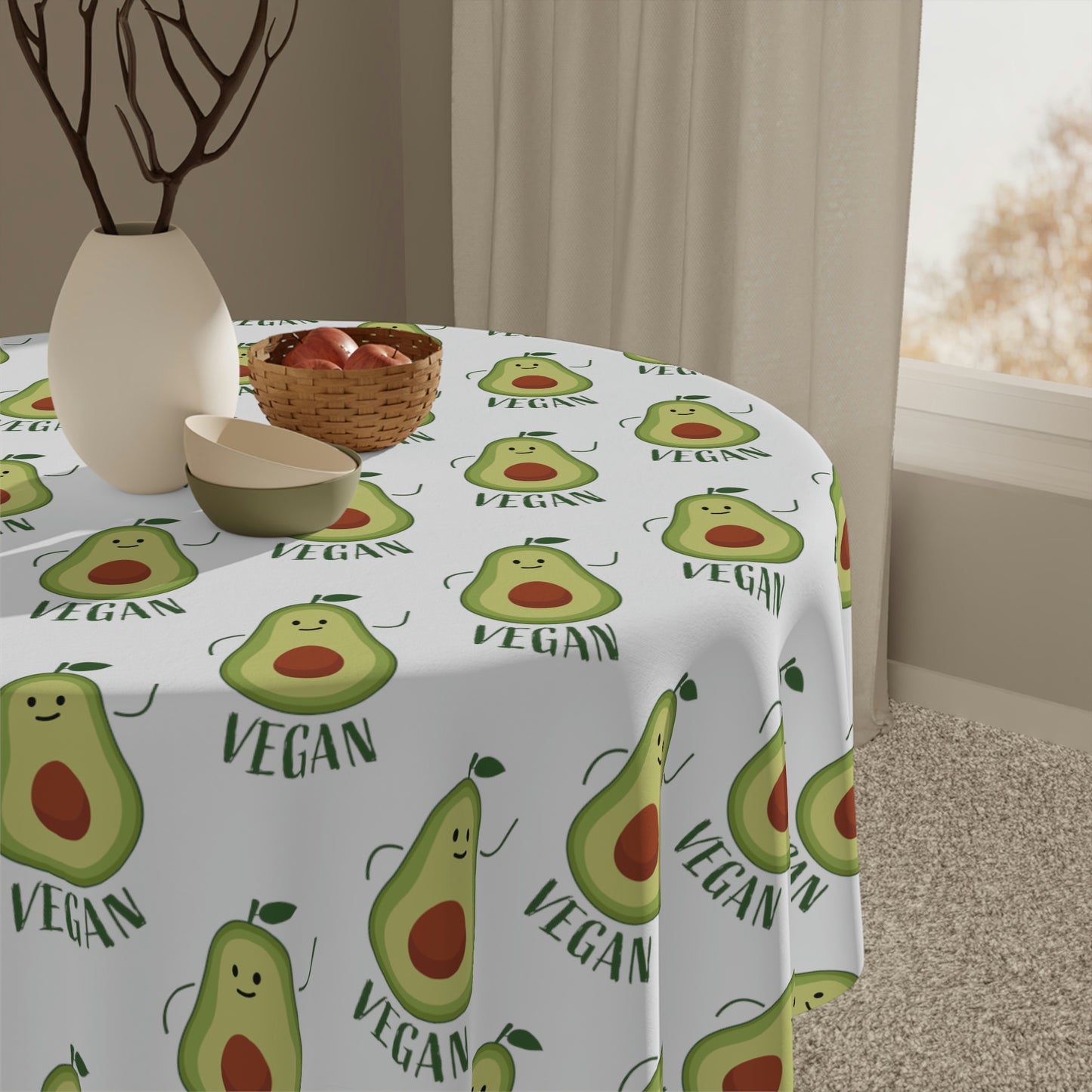 Tablecloth White with Avocado for Vegans