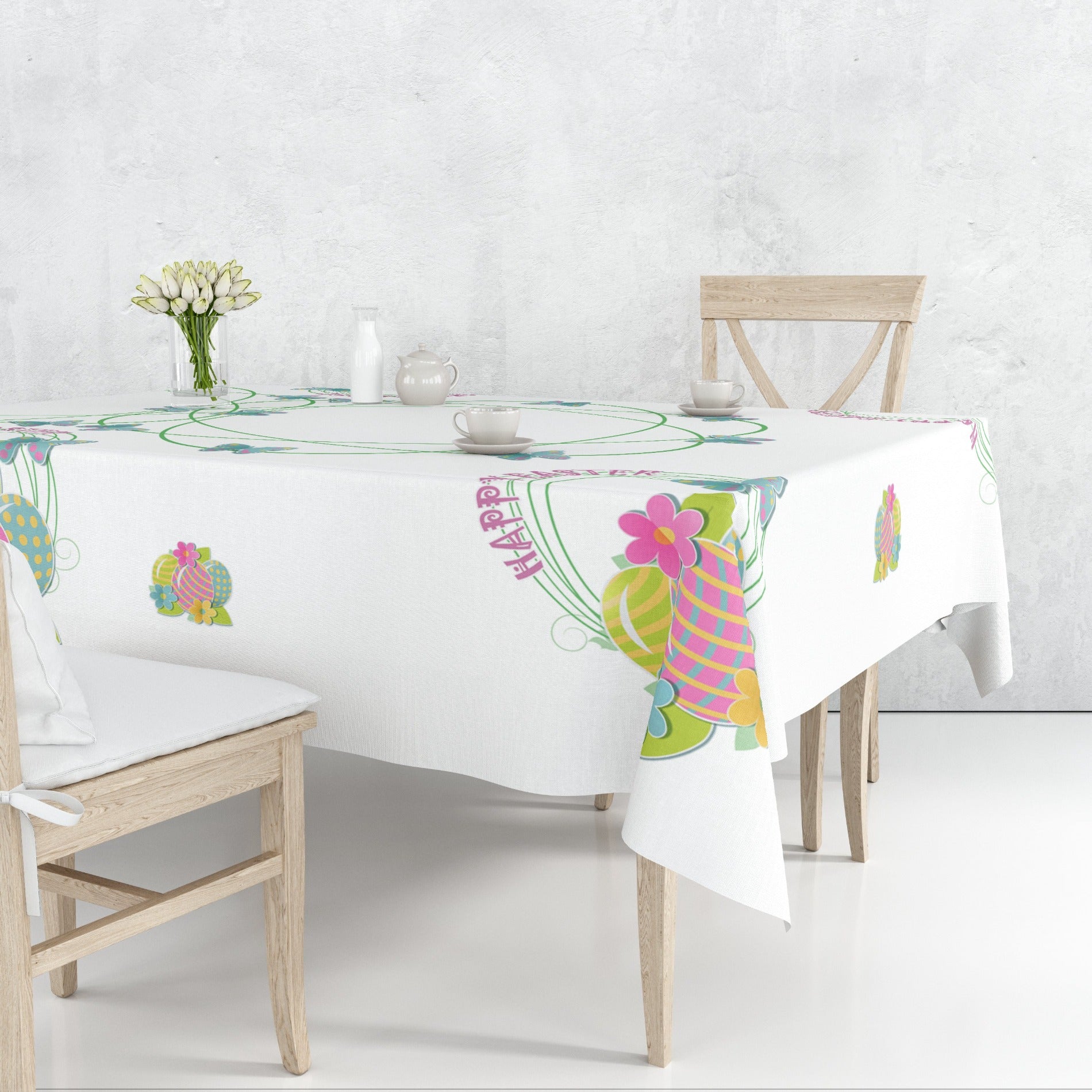 Tablecloths Easter Tablecloth with Eggs Flowers Butterfly - Happy Easter