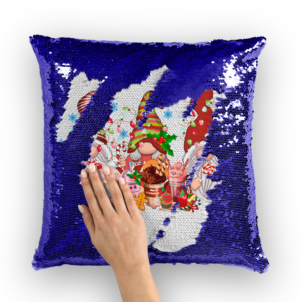 Christmas Sequin Cushion Cover with Chrisrmas Gnomes