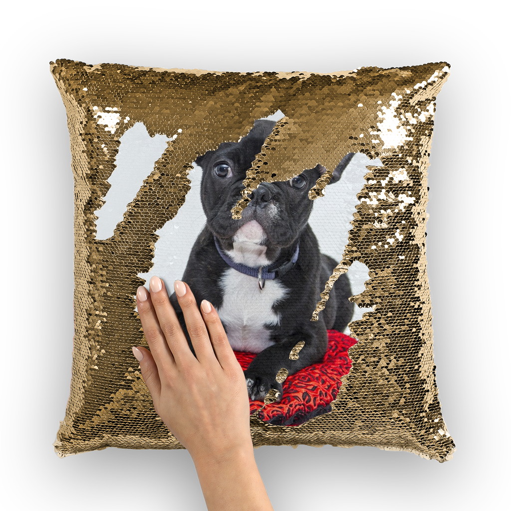 Sequin Cushion Cover Black Bulldog Dog Gifts for Bulldog lovers