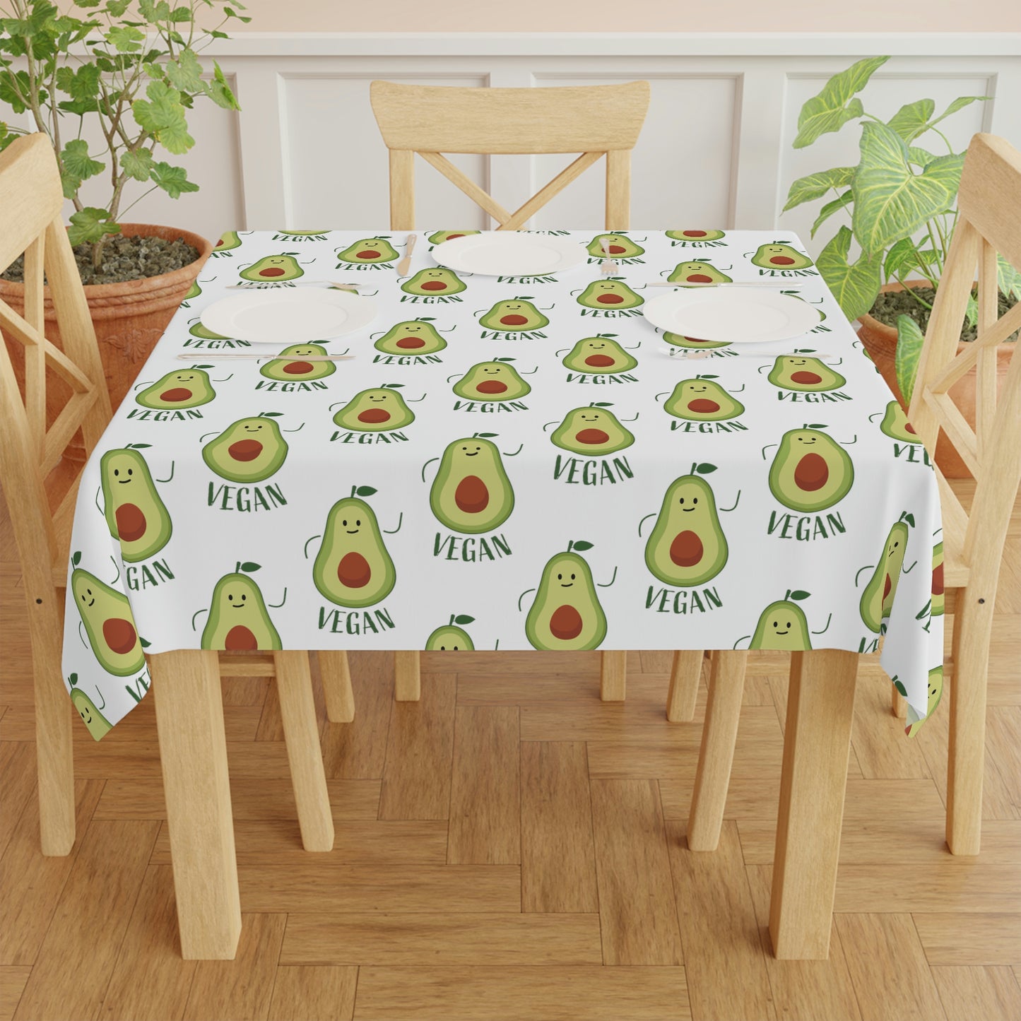 Tablecloth White with Avocado for Vegans