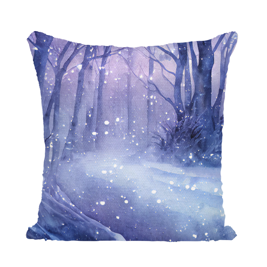 Sequin Cushion Cover Winter Forest 16" X 16" (40CM X 40CM) Throw Pillows