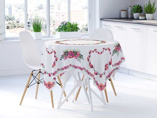 Heart tablecloths cotton white with pink flowers Maystat 