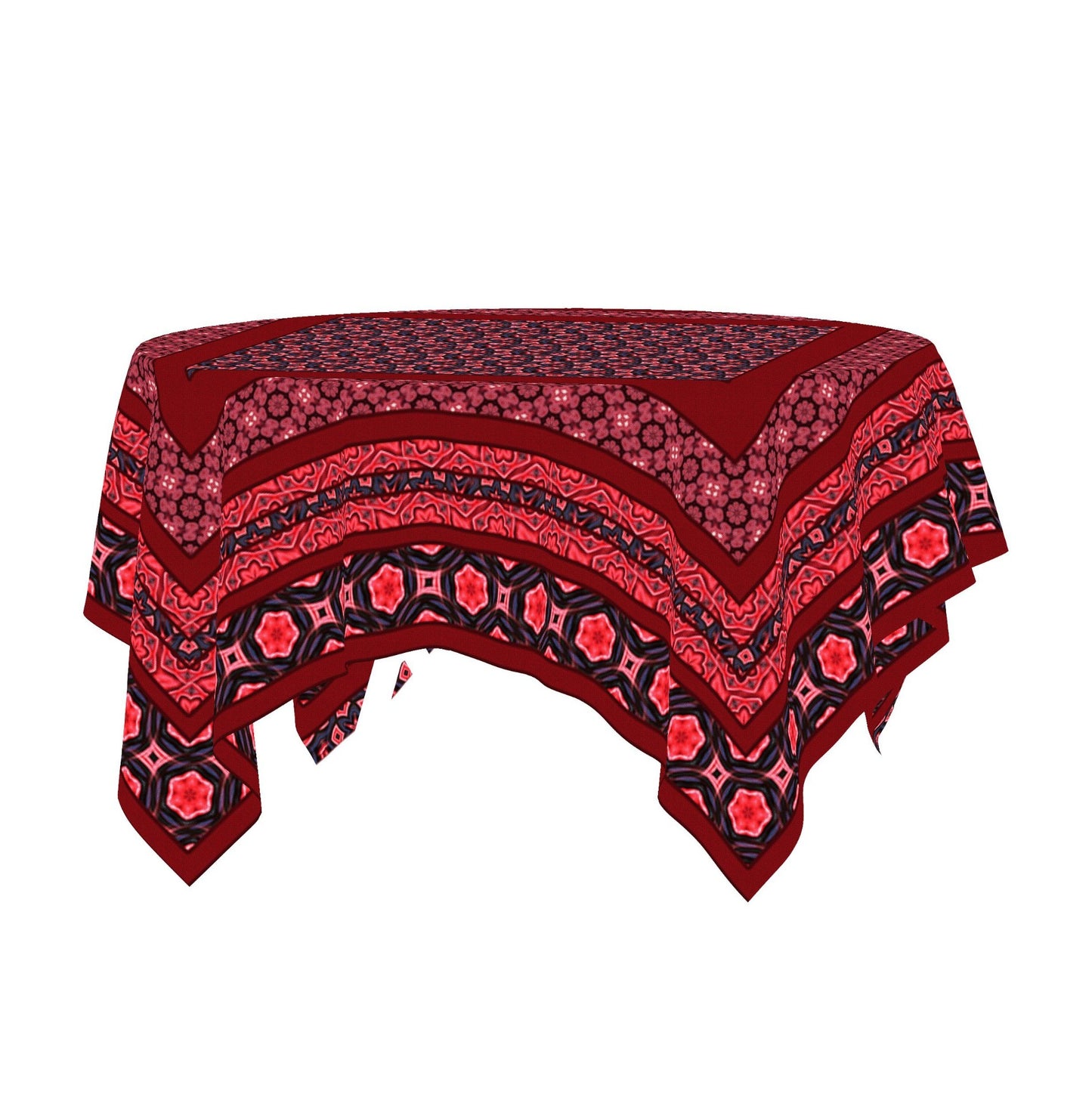 Red Cotton Tablecloths with geometric pattern for round or square tableMaystat 