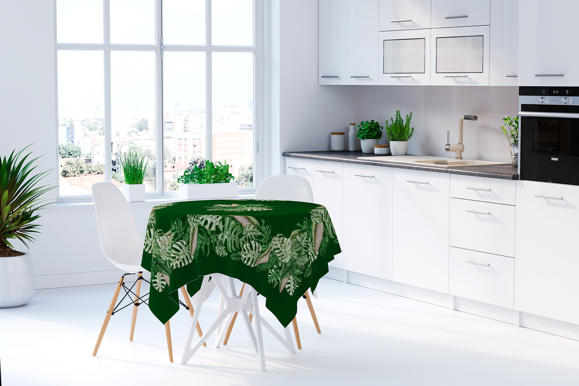 Green Cotton Tablecloth Square