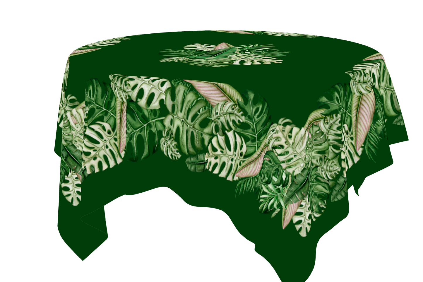 Forest green cotton tablecloth Square with Tropical Monstera Palm Leaves for Square Round Table Maystat 