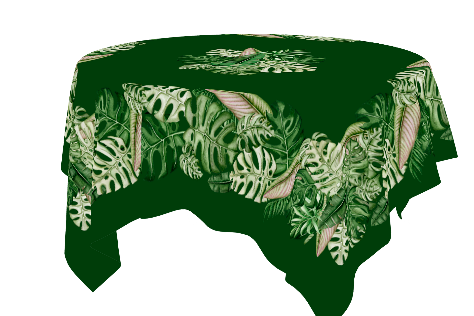 Forest green cotton tablecloth Square with Tropical Monstera Palm Leaves for Square Round Table Maystat 