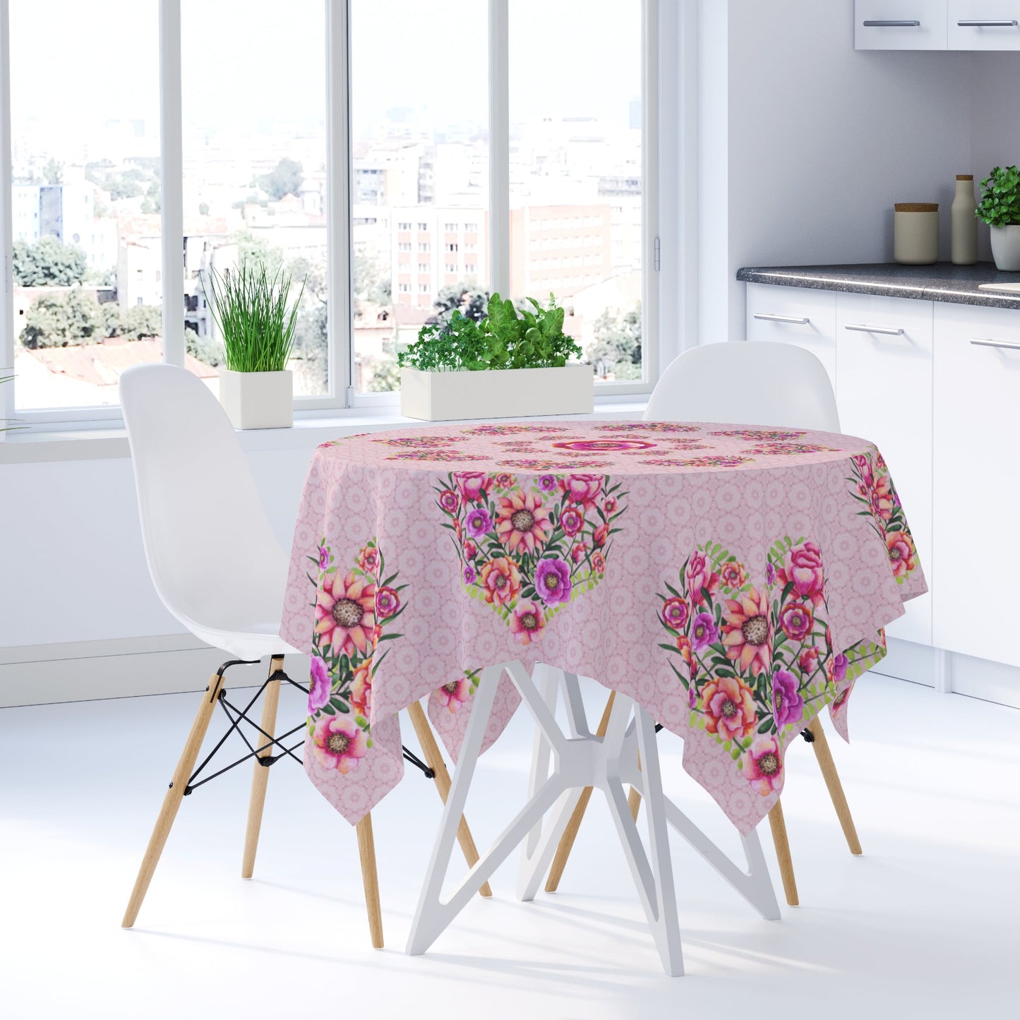 Tablecloths Square Restrangular Pink with Hearts Flowers