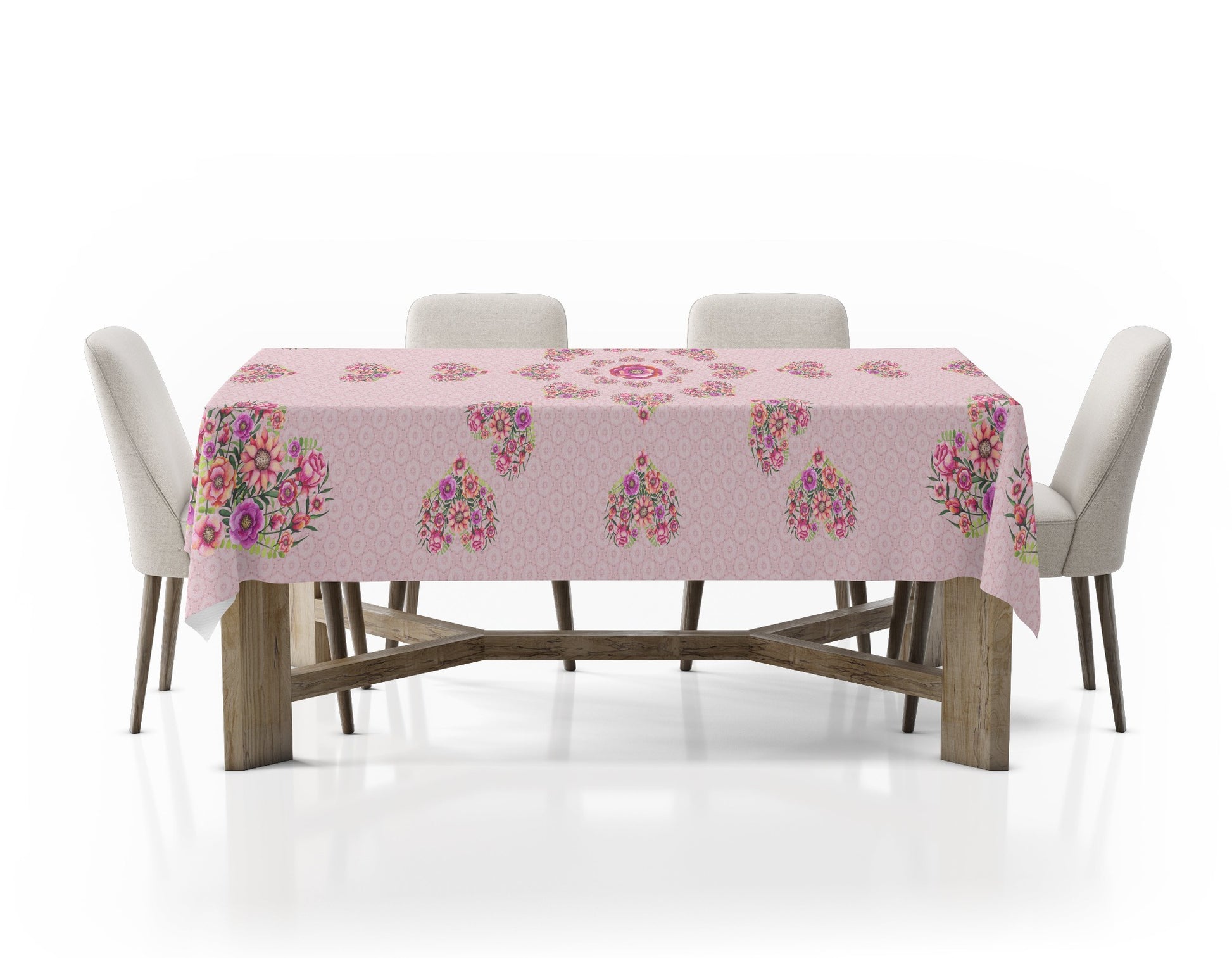 Tablecloths Square Restrangular Pink with Hearts Flowers