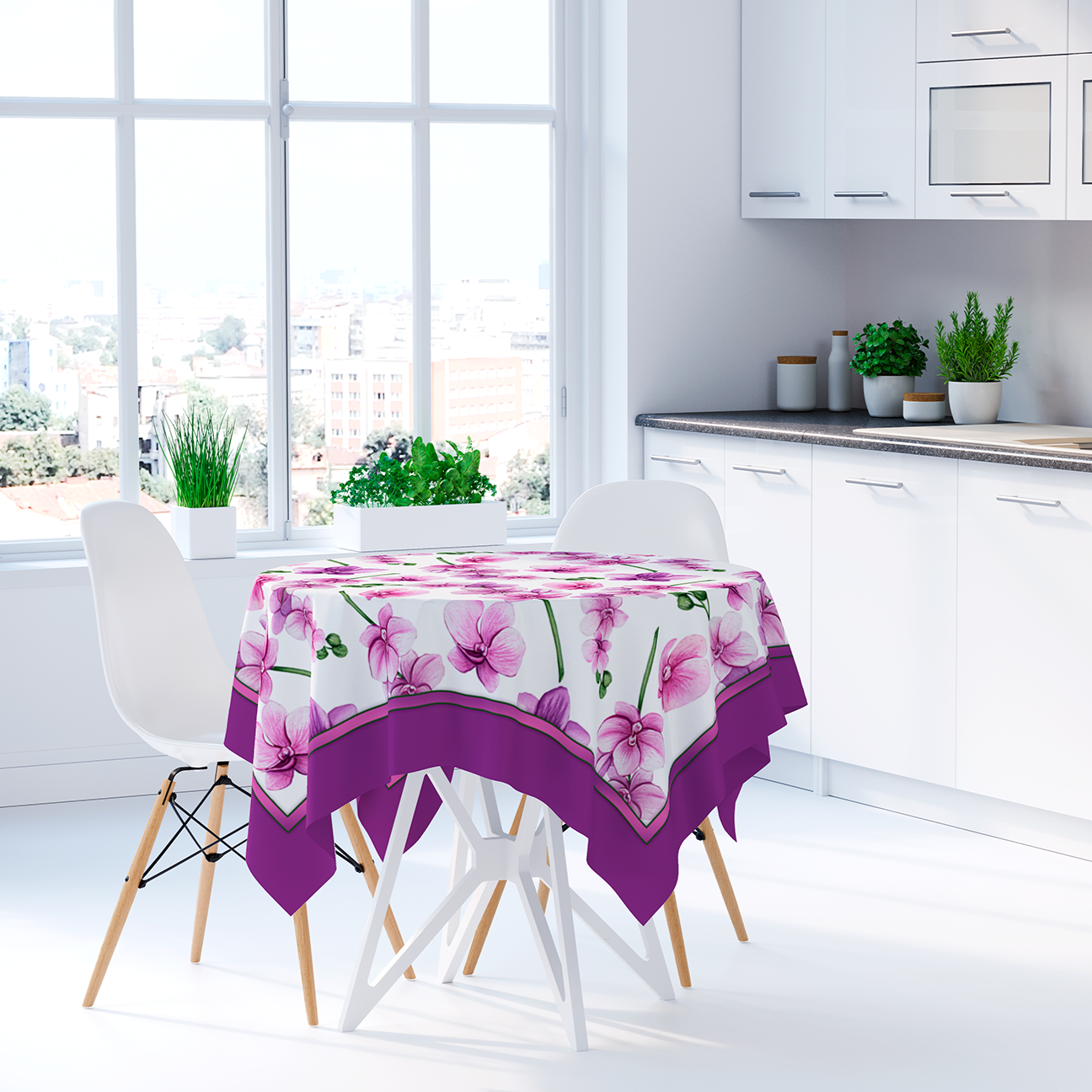 Pink and White floral tablecloth